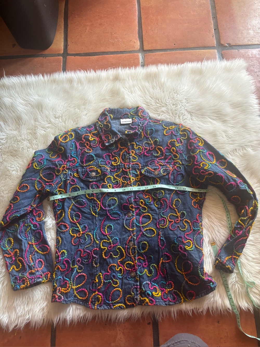 Chico's Embroidered Multicolor Denim Jean Jacket